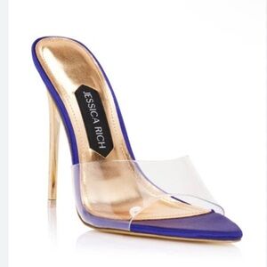 Jessica Rich NWOT Racy Pointe Toe Heel Sandal in Purple with clear strap…